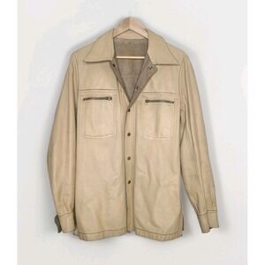 Vintage Split Suede Leather Light Tan Trucker Shirt Jacket Western Made In Italy